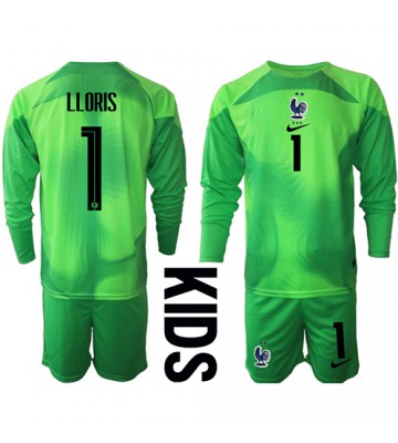 Frankrike Hugo Lloris #1 Keeper Bortedraktsett Barn VM 2022 Langermet (+ Korte bukser)